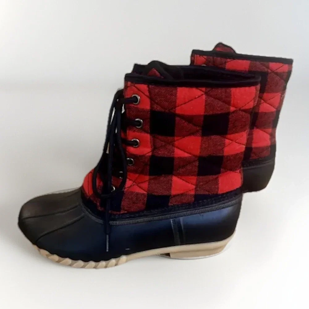 Olivia‎ Miller Duck Boots Size 7.5 Women's Red Buffalo Plaid EUC